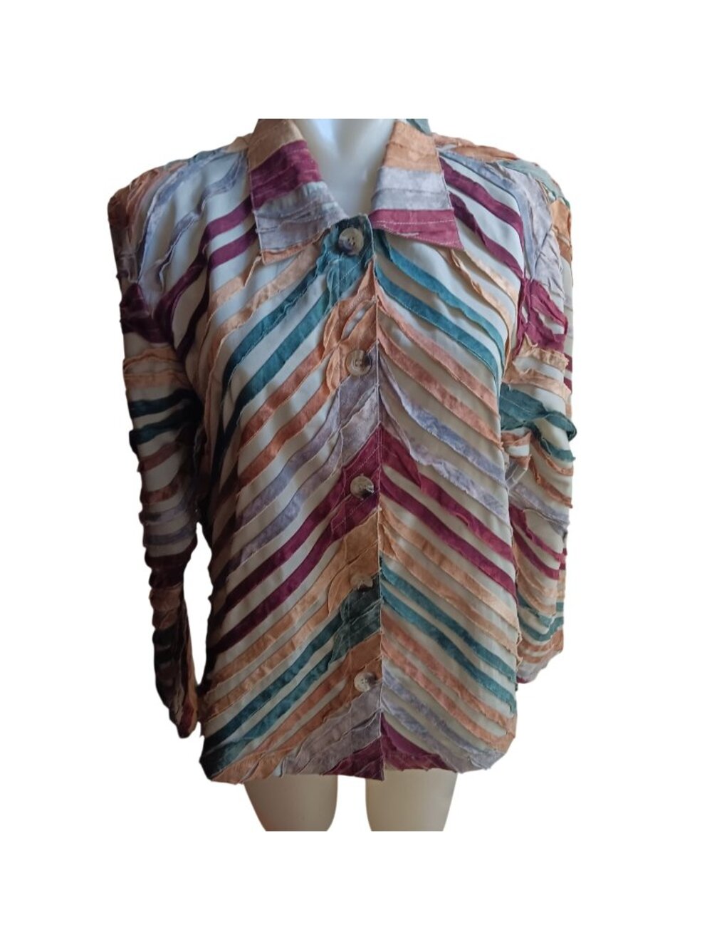 Small Vintage 90's Jacket Shirt Keren Hart Multicolor Striped Textured India